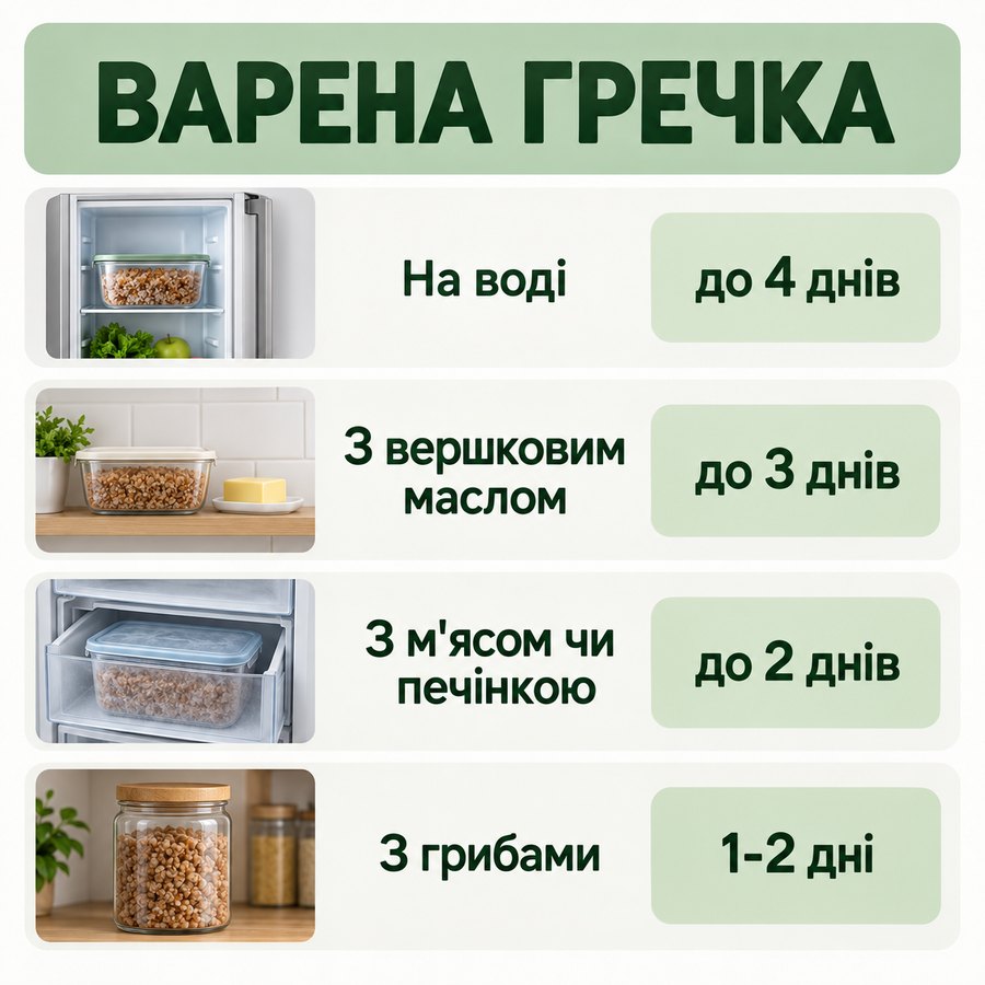 Инфографика: Сколько хранится вареная гречка в холодильнике