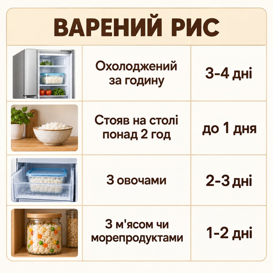 Инфографика: Сколько хранится вареный рис в холодильнике