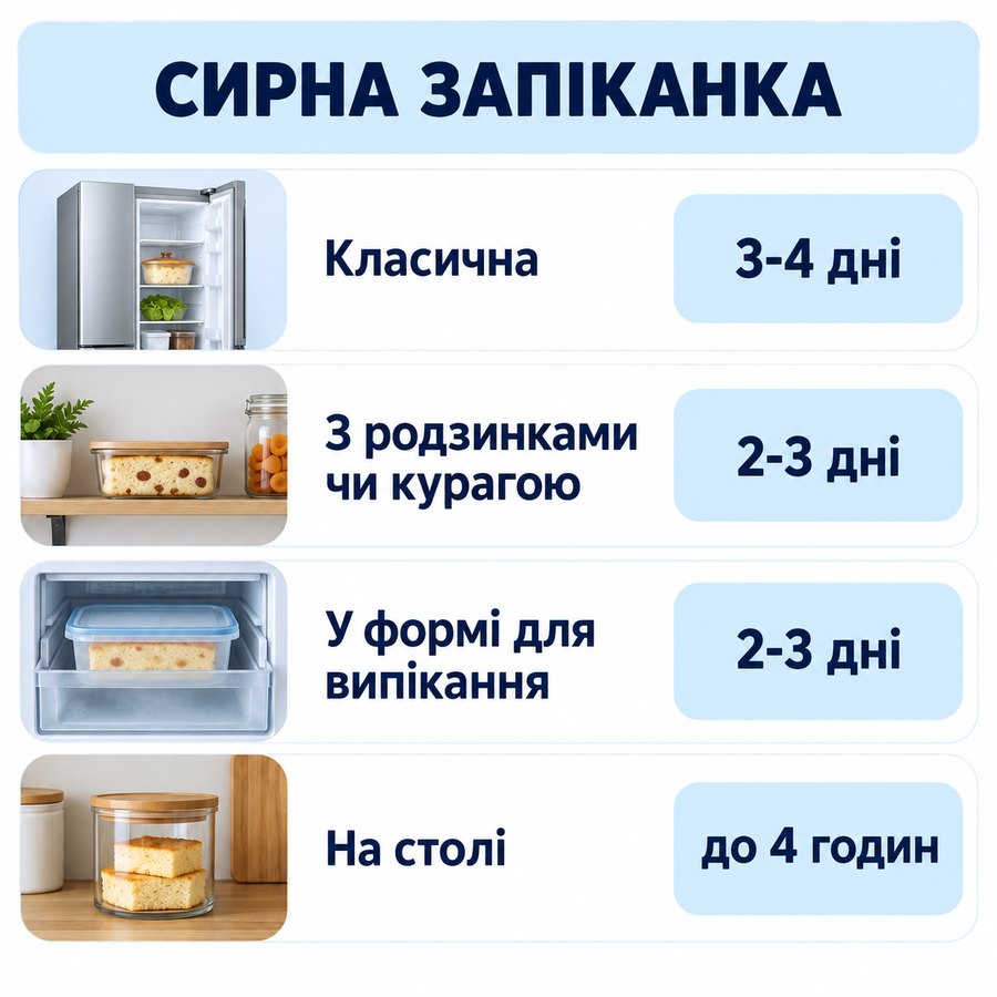 Инфографика: Сколько хранится сырная запеканка в холодильнике: сроки