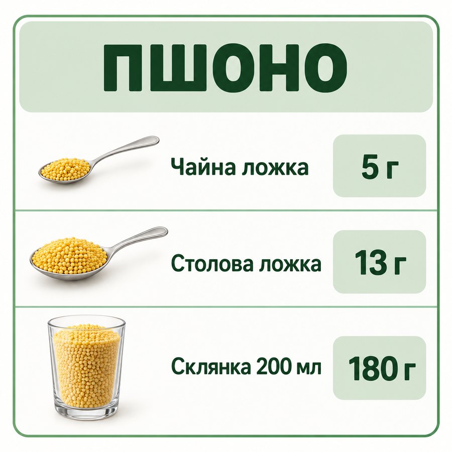 Инфографика: Сколько грамм пшена в ложке и стакане: таблица мер для каши