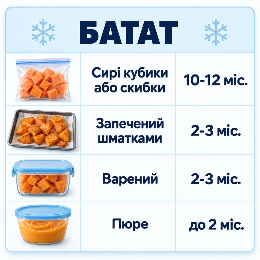 Инфографика: Можно ли замораживать батат: способы и сроки хранения