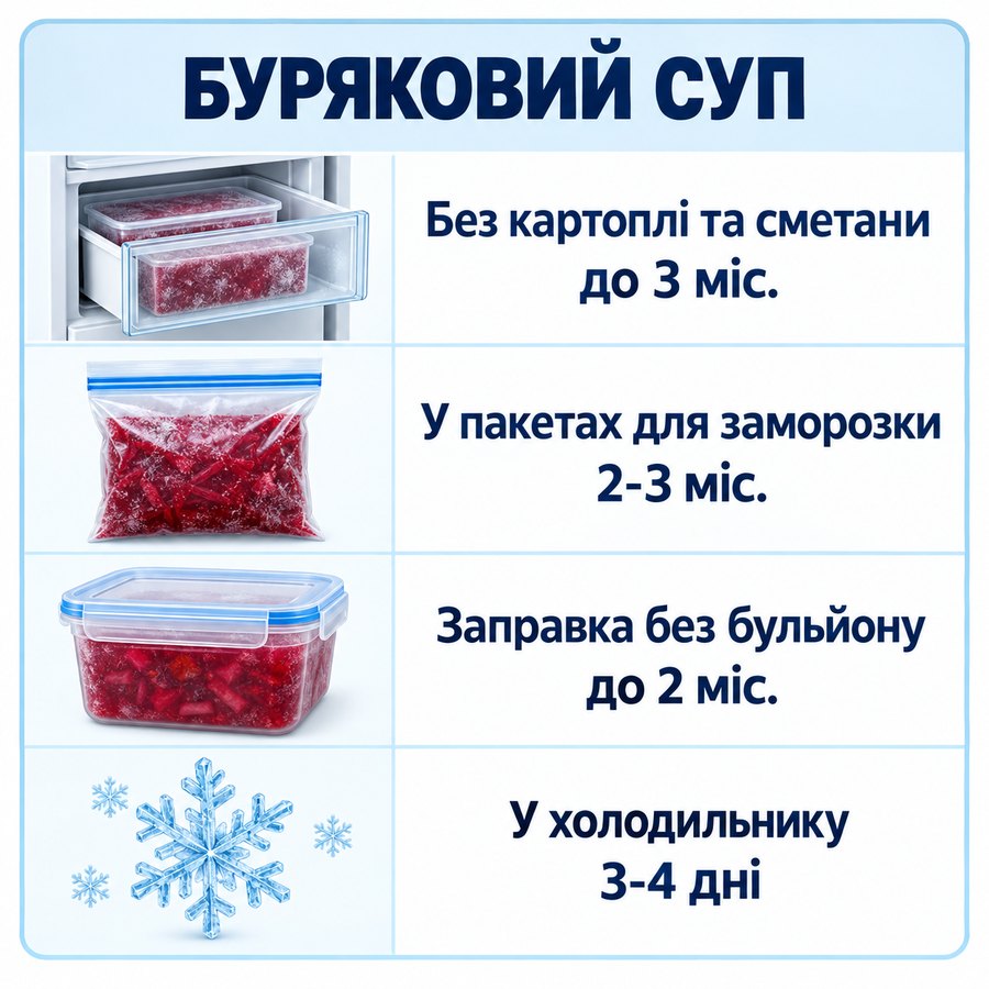 Инфографика: Можно ли замораживать свекольный суп в морозилке: срок
