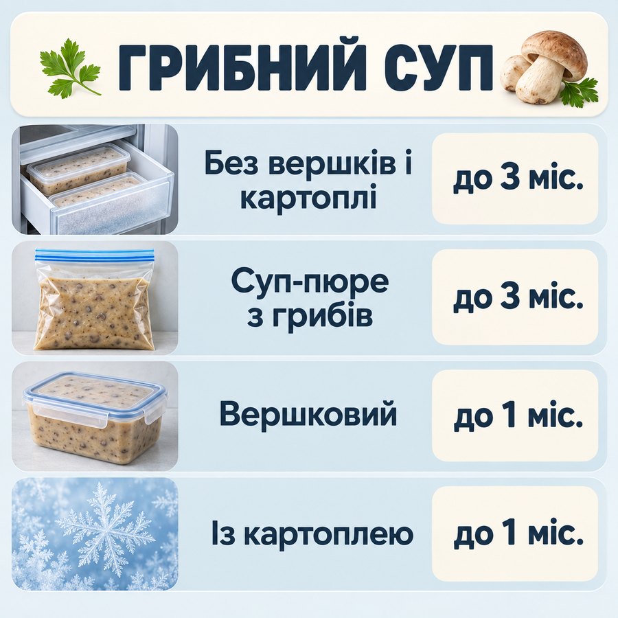Инфографика: Можно ли замораживать грибной суп и сколько он хранится