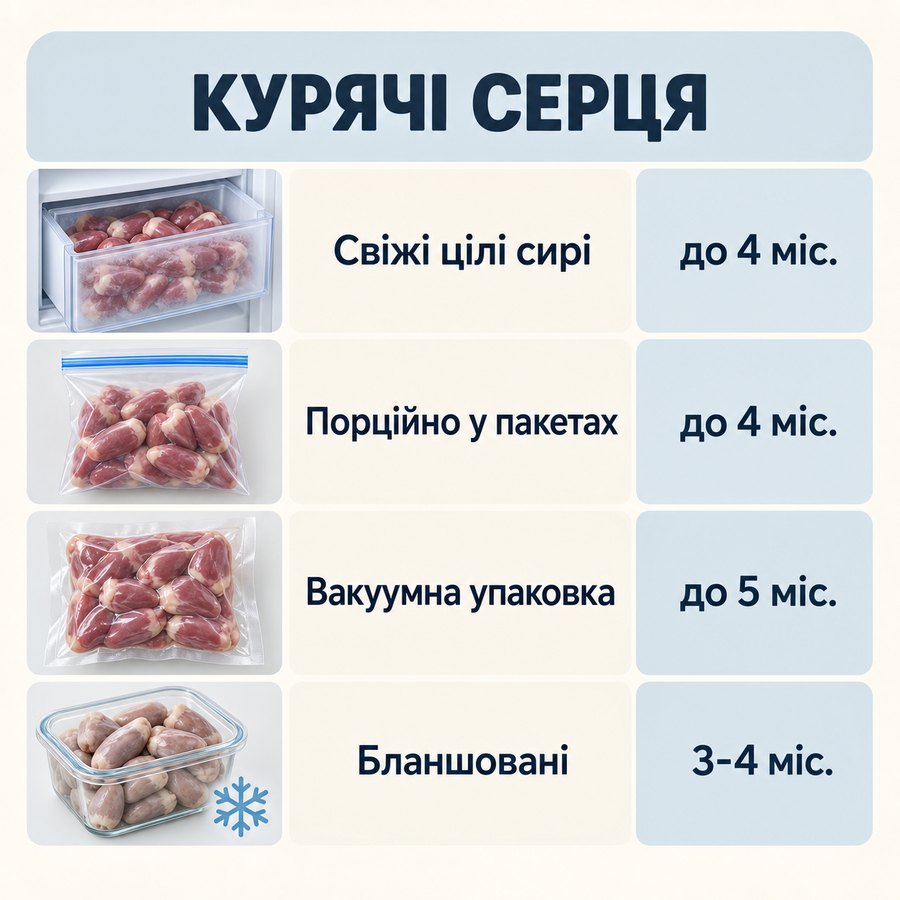Инфографика: Можно ли замораживать куриные сердца и сколько хранить
