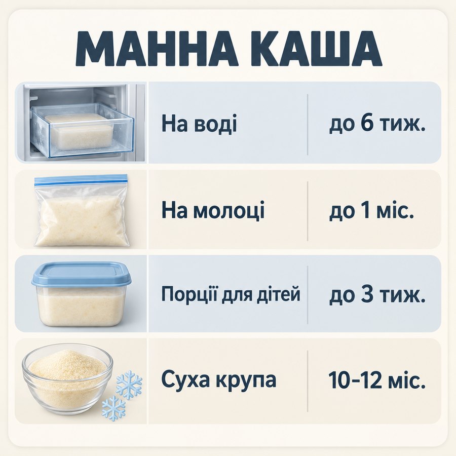 Инфографика: Можно ли замораживать манную кашу: сроки хранения дома