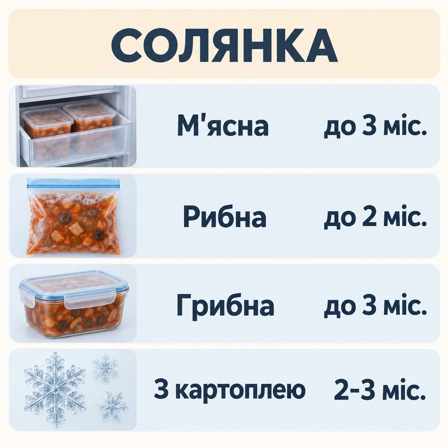 Инфографика: Можно ли замораживать солянку: сроки хранения, советы