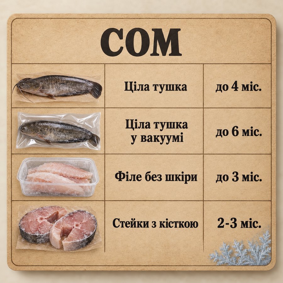 Инфографика: Можно ли замораживать сома: сроки хранения в морозилке