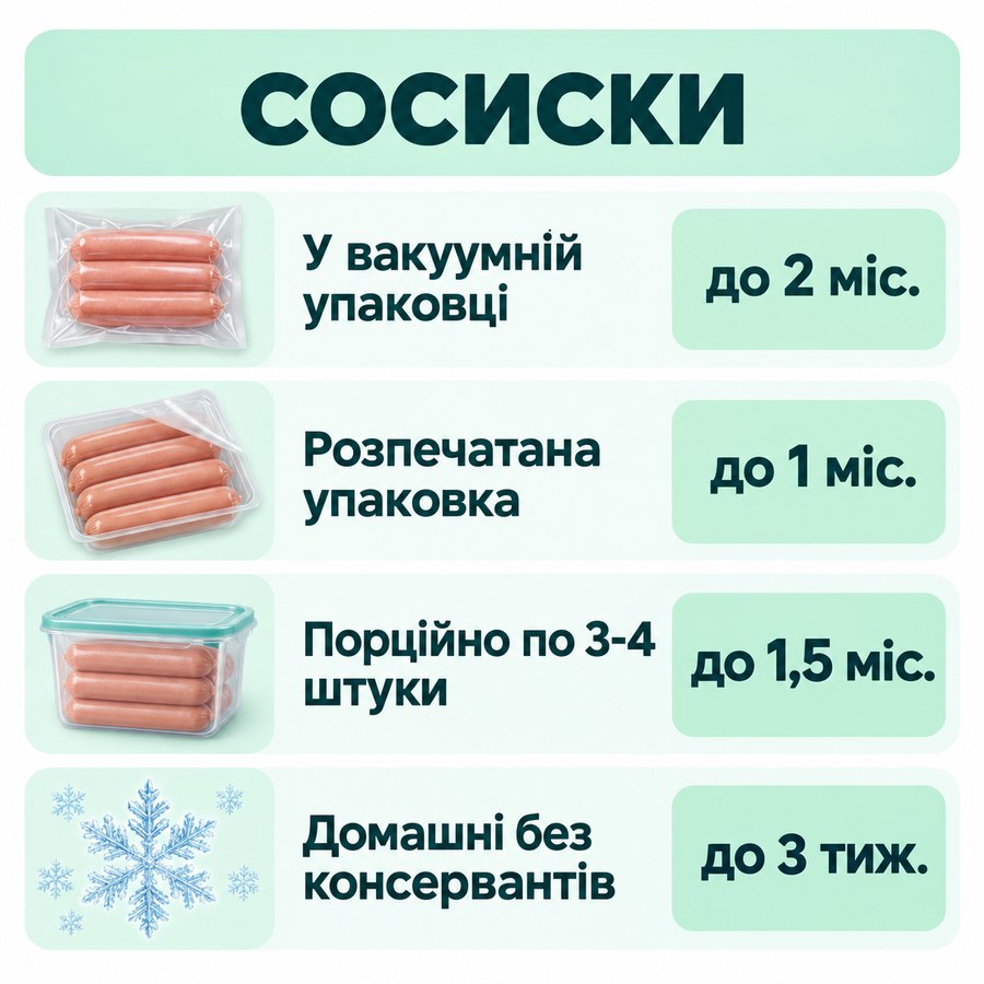 Инфографика: Можно ли замораживать сосиски: срок хранения в морозилке