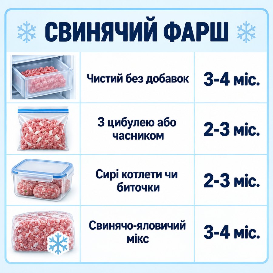 Инфографика: Можно ли замораживать свиной фарш: сроки хранения
