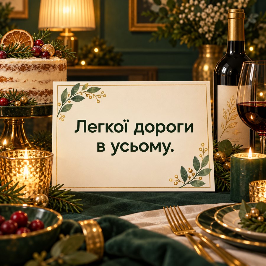Листівка коханому чоловікові: Легкої дороги в усьому, святковий стіл із вином