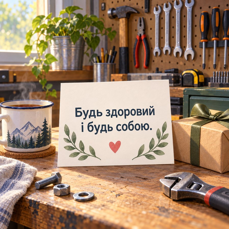 Листівка татові на день народження: Будь здоровий і будь собою, інструменти в майстерні
