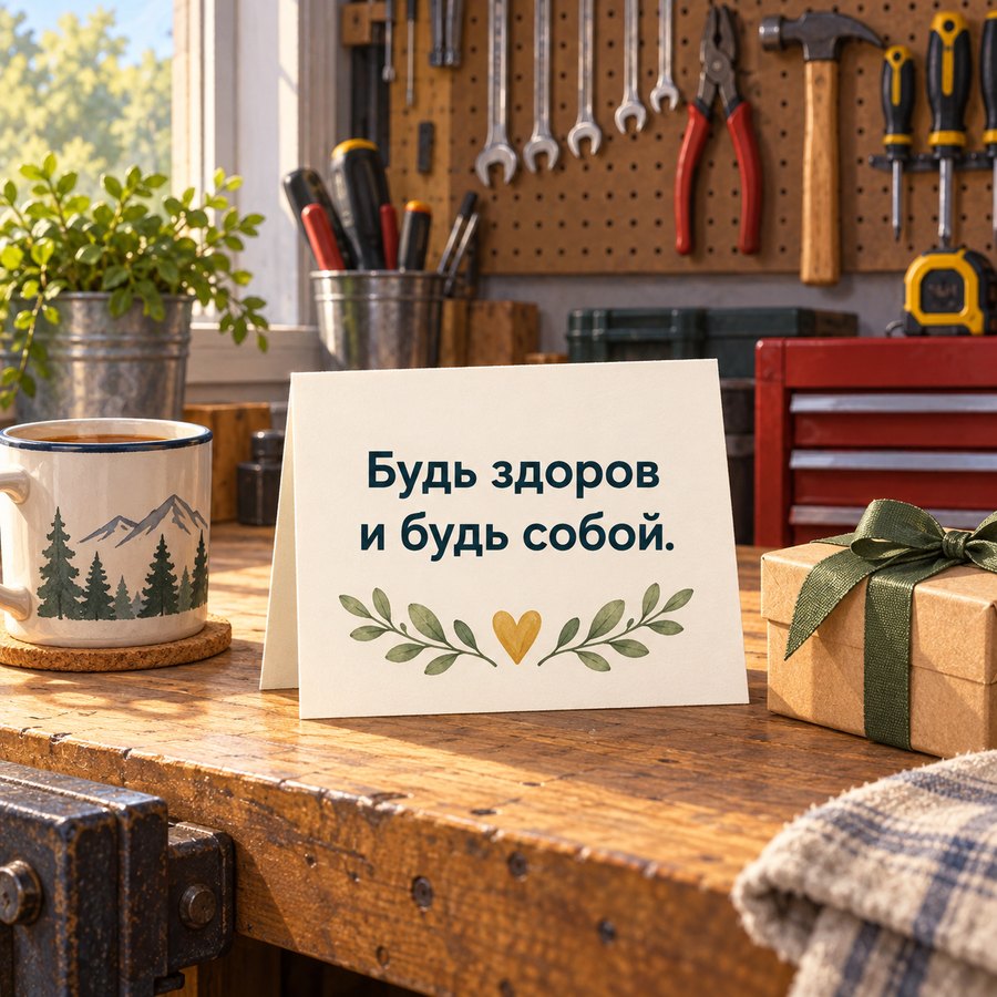 Открытка папе на день рождения: Будь здоров и будь собой, инструменты в мастерской