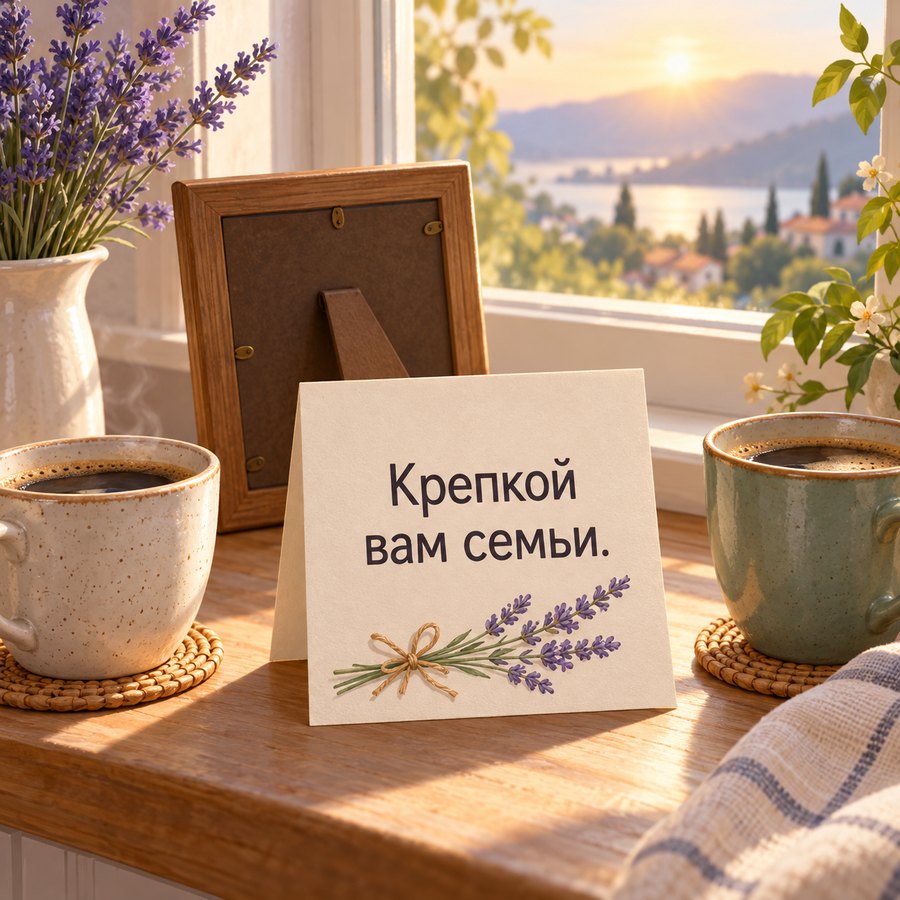 Открытка родителям на годовщину свадьбы: Крепкой вам семьи, кофе и лаванда