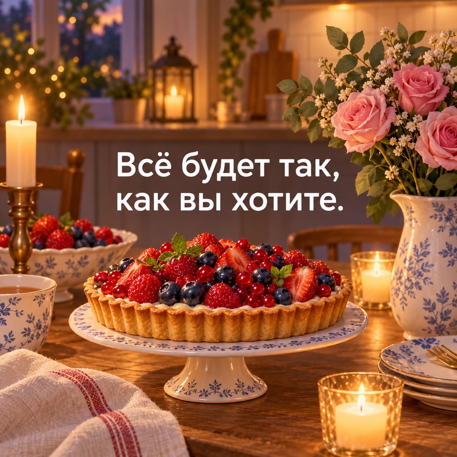 Красивая открытка любимой: Всё будет так, как вы хотите, розы и свечи