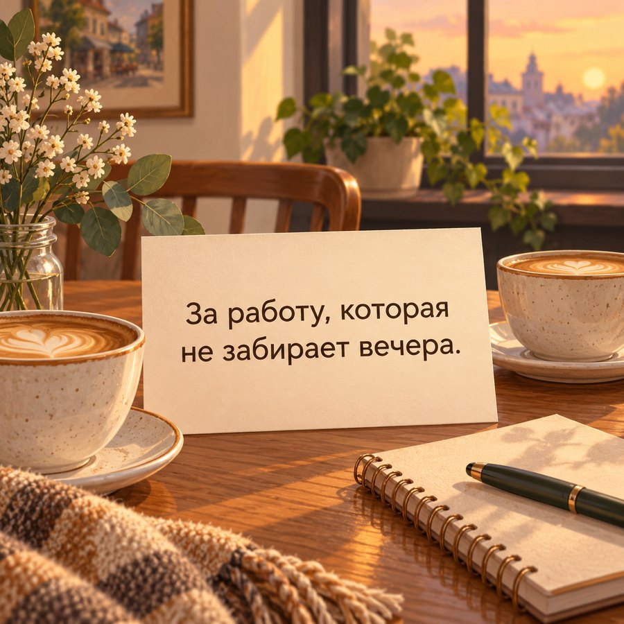 Открытка: За работу, которая не забирает вечера