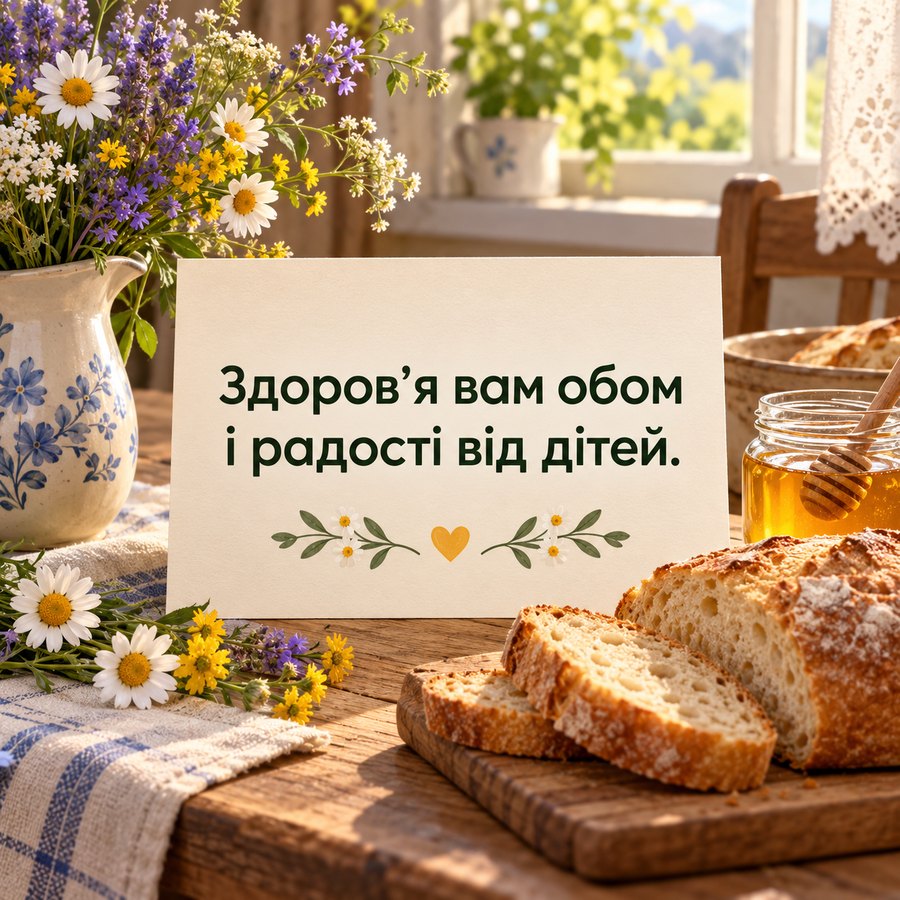 Листівка: Здоровʼя вам обом і радості від дітей