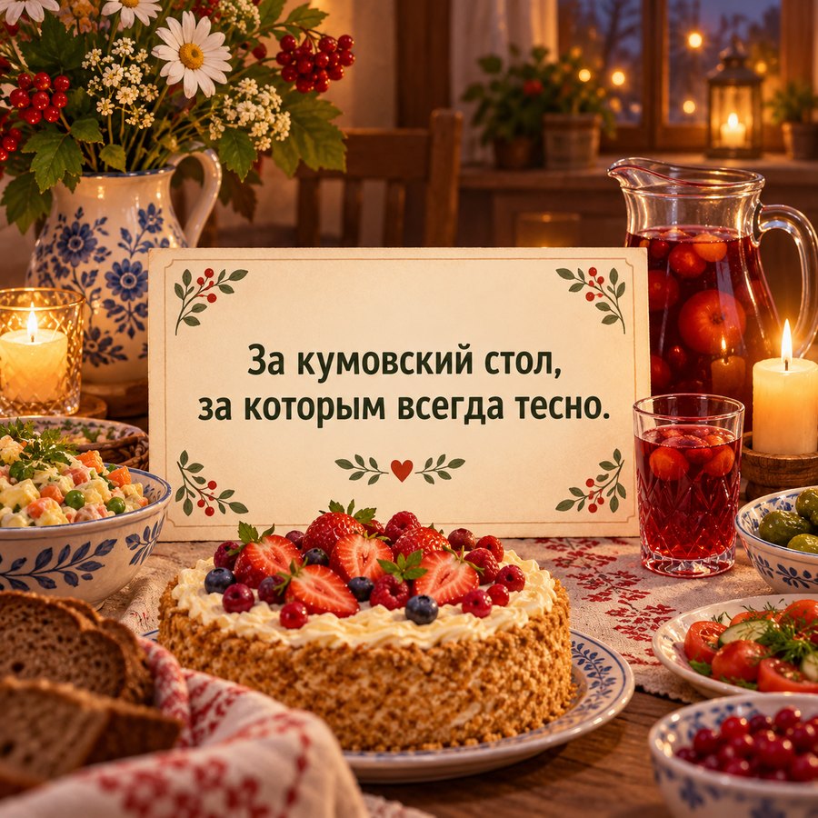 Открытка: За кумовский стол, за которым всегда тесно