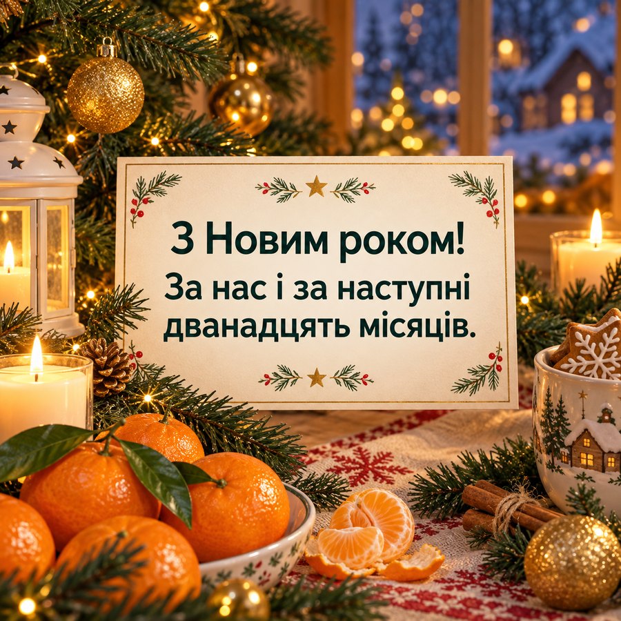 Новорічна листівка: З Новим роком! За нас і за наступні дванадцять місяців