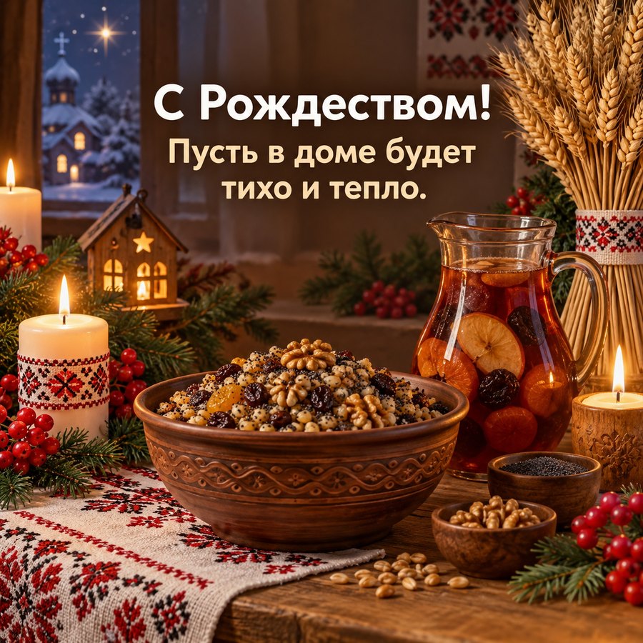 Рождественская открытка: С Рождеством! Пусть в доме будет тихо и тепло