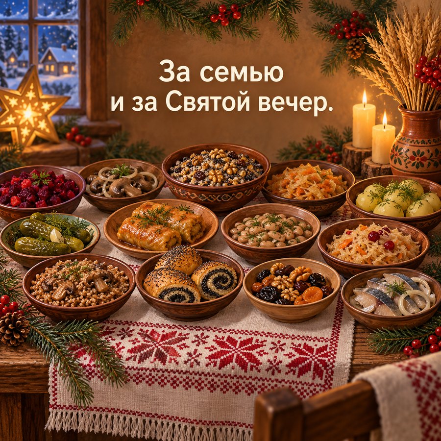 Открытка: За семью и за Святой вечер