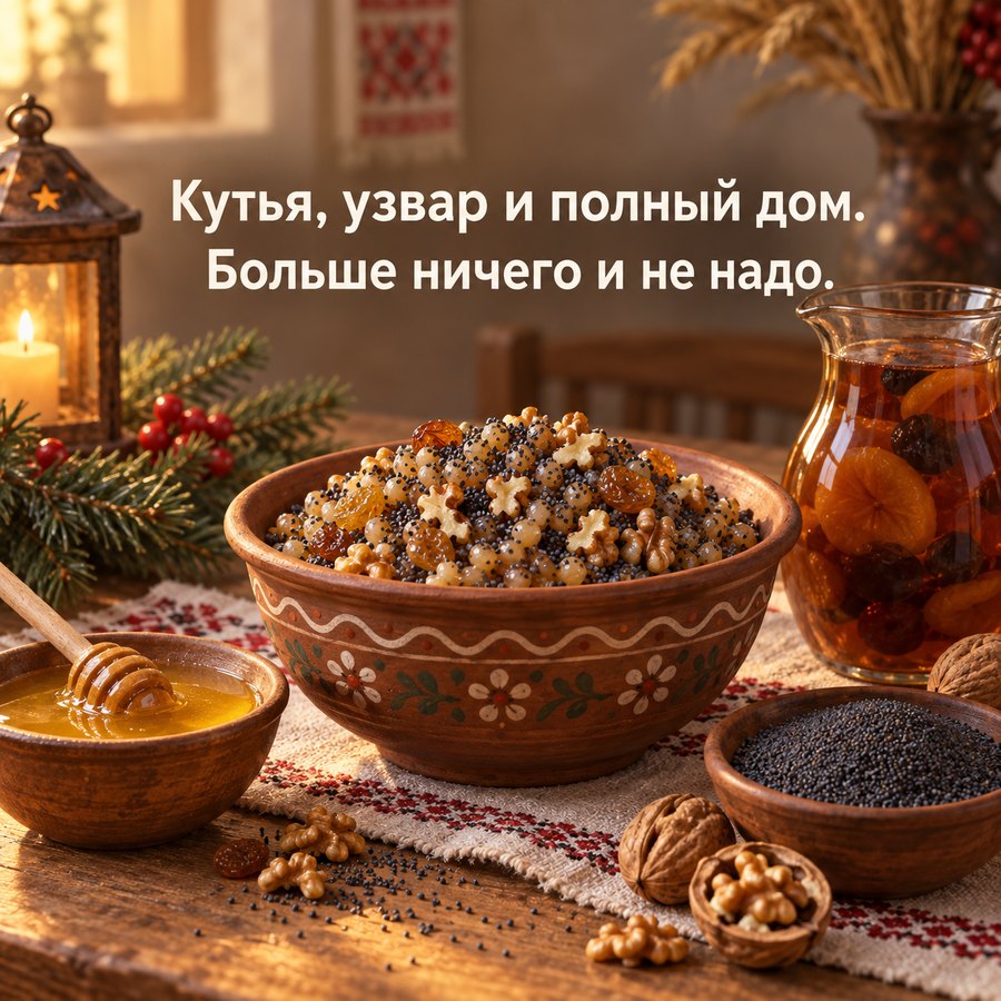 Открытка: Кутья, узвар и полный дом, больше ничего и не надо