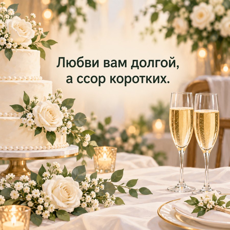 Открытка с тостом: Любви вам долгой, а ссор коротких