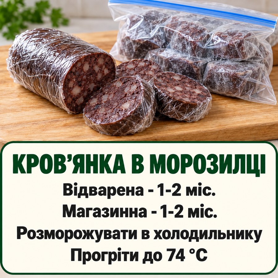 Заморозка кров'янки: відварена 1-2 місяці, розморожувати в холодильнику