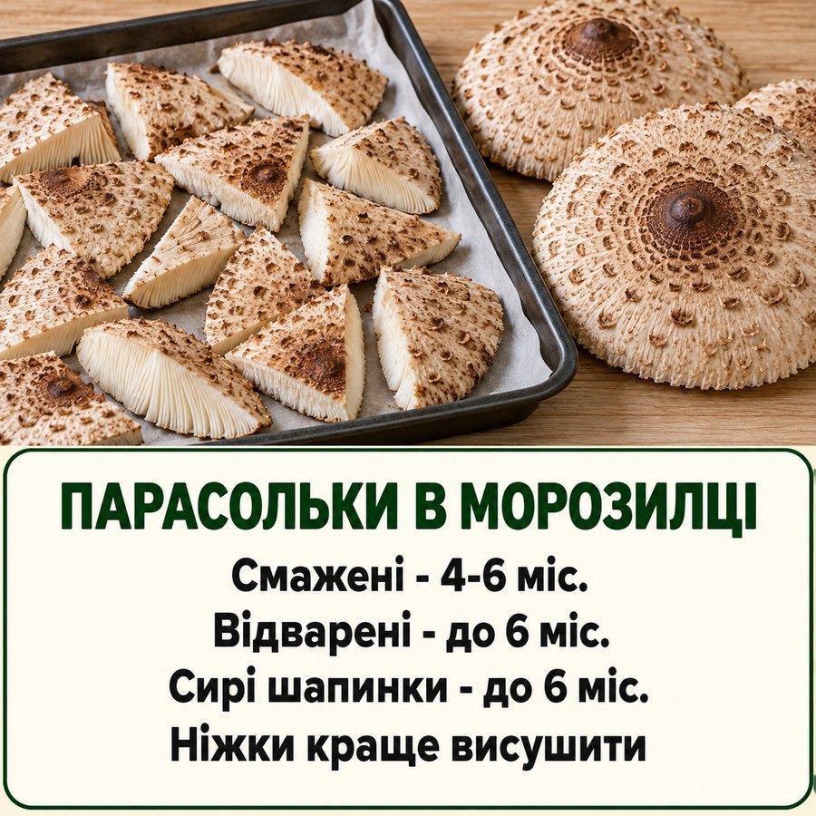 Заморозка парасольок: смажені 4-6 місяців, відварені й сирі до 6